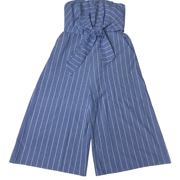 Entro Red Dress Striped Strapless Jumpsuit Tie Waist & Wide Leg NWT - Picture 2 of 7